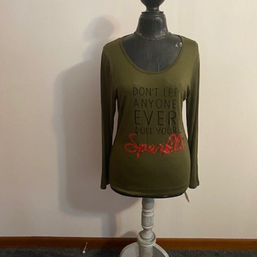 Davida long sleeve Green/Red/Black top, size 1X